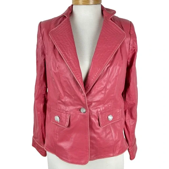 Bradley Bayou Pink Leather Blazer XS Regina George Mean Girls Elle Woods Costume - Picture 1 of 12